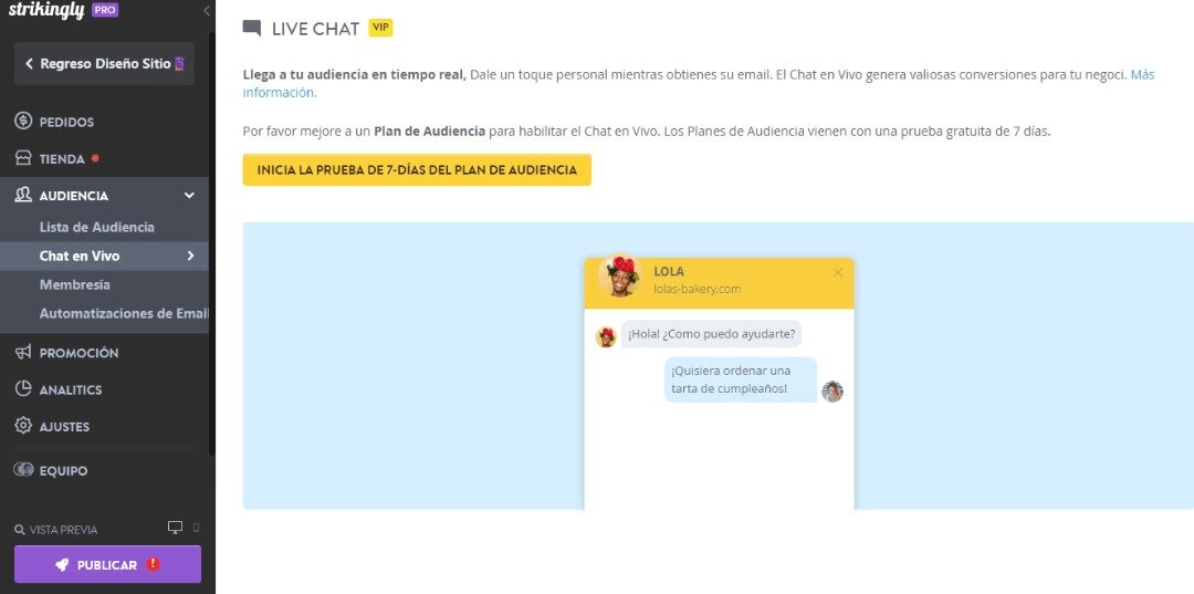 null Chat en vivo Strikingly